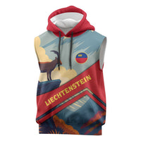 Liechtenstein Sleeveless Hoodie with Mountain Goat Landscape Design and Red Blue Alps - Wonder Print Shop