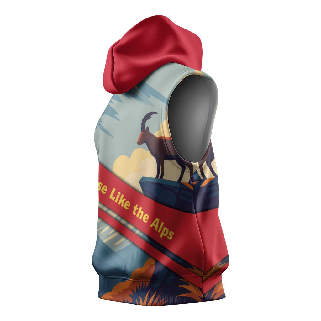 Liechtenstein Sleeveless Hoodie with Mountain Goat Landscape Design and Red Blue Alps - Wonder Print Shop