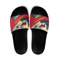 Liechtenstein Slide Sandals with Mountain Goat Landscape Design and Red Blue Alps - Wonder Print Shop