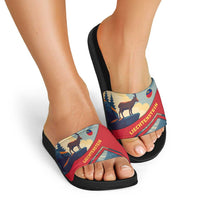 Liechtenstein Slide Sandals with Mountain Goat Landscape Design and Red Blue Alps - Wonder Print Shop