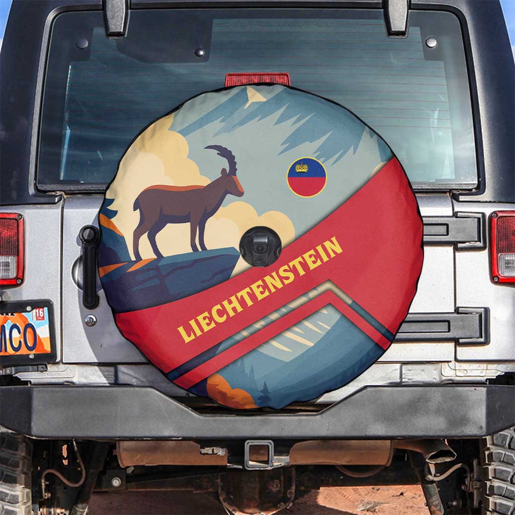 Liechtenstein Spare Tire Cover with Mountain Goat Landscape Design and Red Blue Alps - Wonder Print Shop