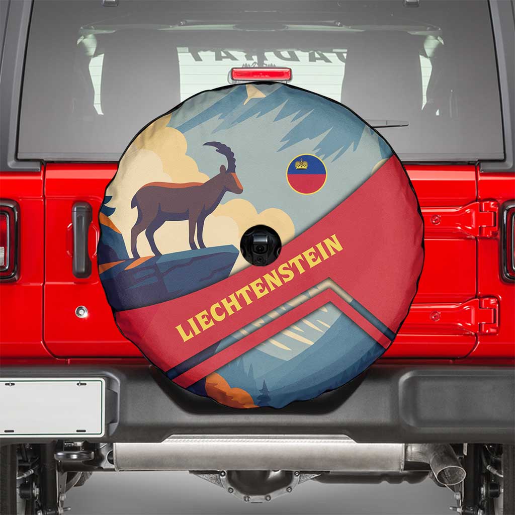 Liechtenstein Spare Tire Cover with Mountain Goat Landscape Design and Red Blue Alps - Wonder Print Shop
