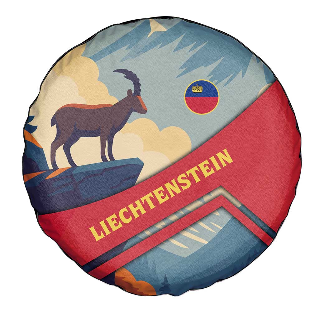 Liechtenstein Spare Tire Cover with Mountain Goat Landscape Design and Red Blue Alps - Wonder Print Shop