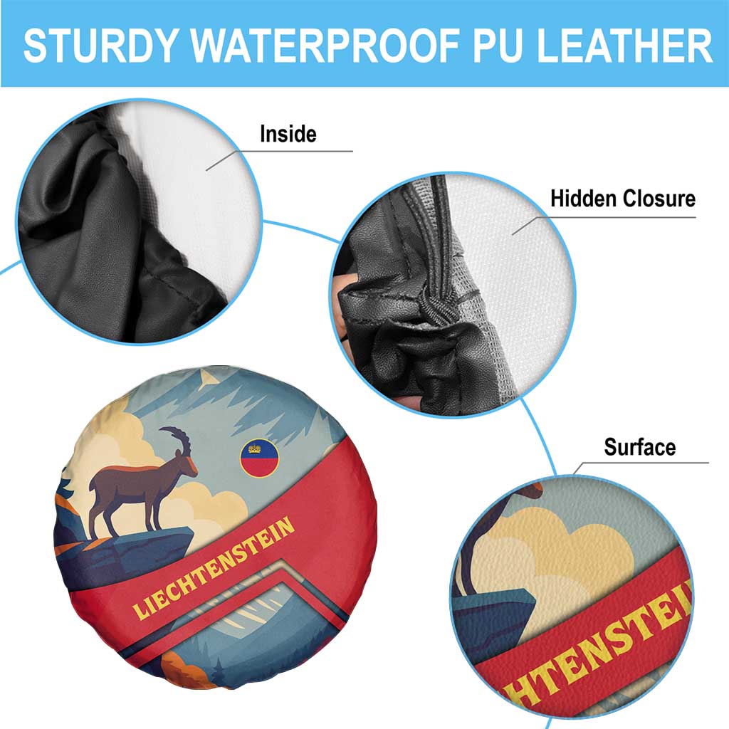 Liechtenstein Spare Tire Cover with Mountain Goat Landscape Design and Red Blue Alps - Wonder Print Shop