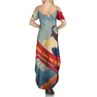 Liechtenstein Summer Maxi Dress with Mountain Goat Landscape Design and Red Blue Alps - Wonder Print Shop