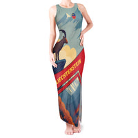Liechtenstein Tank Maxi Dress with Mountain Goat Landscape Design and Red Blue Alps - Wonder Print Shop