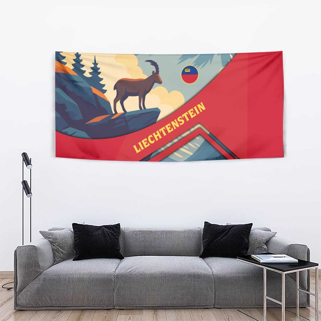 Liechtenstein Tapestry with Mountain Goat Landscape Design and Red Blue Alps - Wonder Print Shop