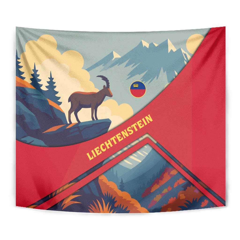 Liechtenstein Tapestry with Mountain Goat Landscape Design and Red Blue Alps - Wonder Print Shop