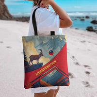 Liechtenstein Tote Bag with Mountain Goat Landscape Design and Red Blue Alps - Wonder Print Shop