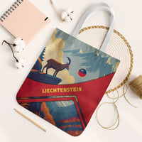 Liechtenstein Tote Bag with Mountain Goat Landscape Design and Red Blue Alps - Wonder Print Shop