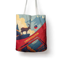Liechtenstein Tote Bag with Mountain Goat Landscape Design and Red Blue Alps - Wonder Print Shop