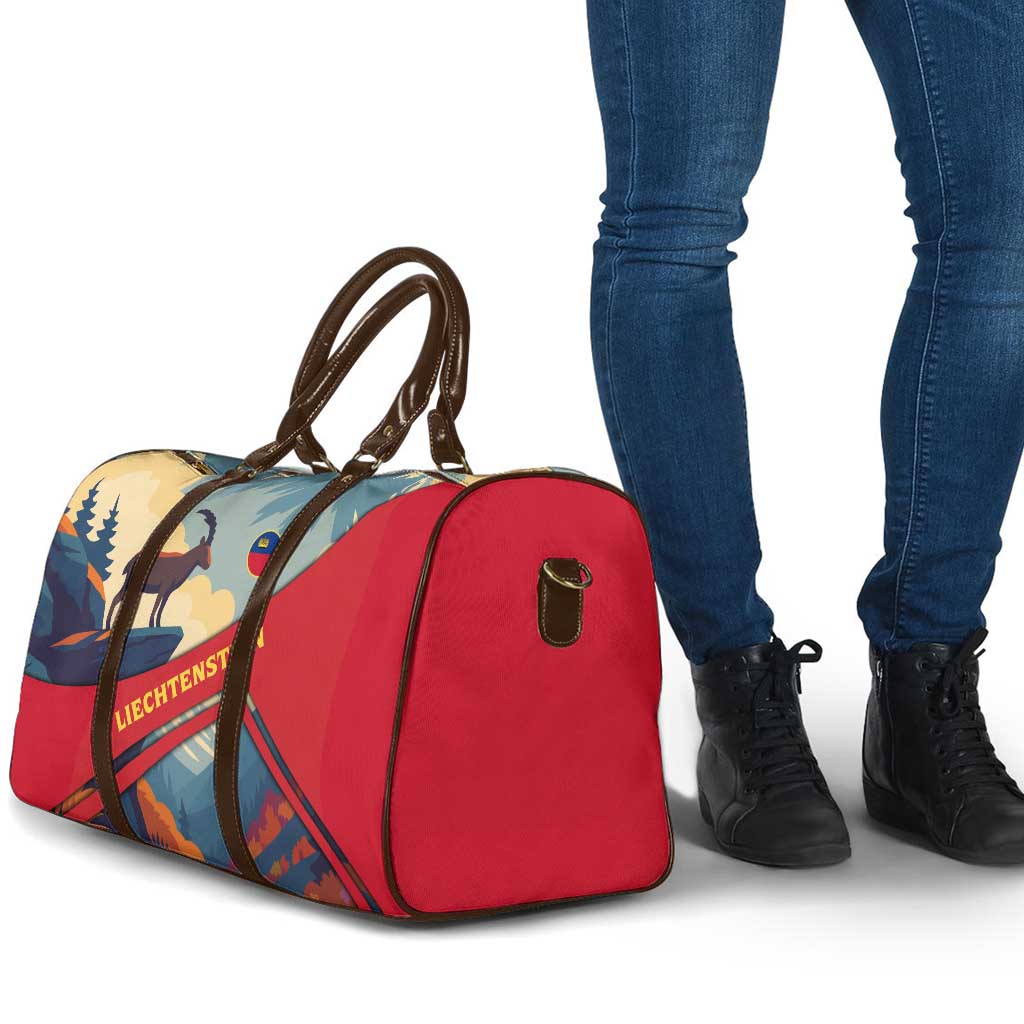 Liechtenstein Travel Bag with Mountain Goat Landscape Design and Red Blue Alps - Wonder Print Shop