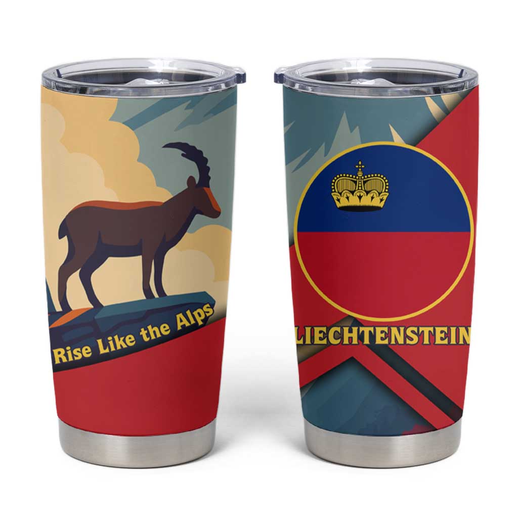 Liechtenstein Tumbler Cup with Mountain Goat Landscape Design and Red Blue Alps - Wonder Print Shop