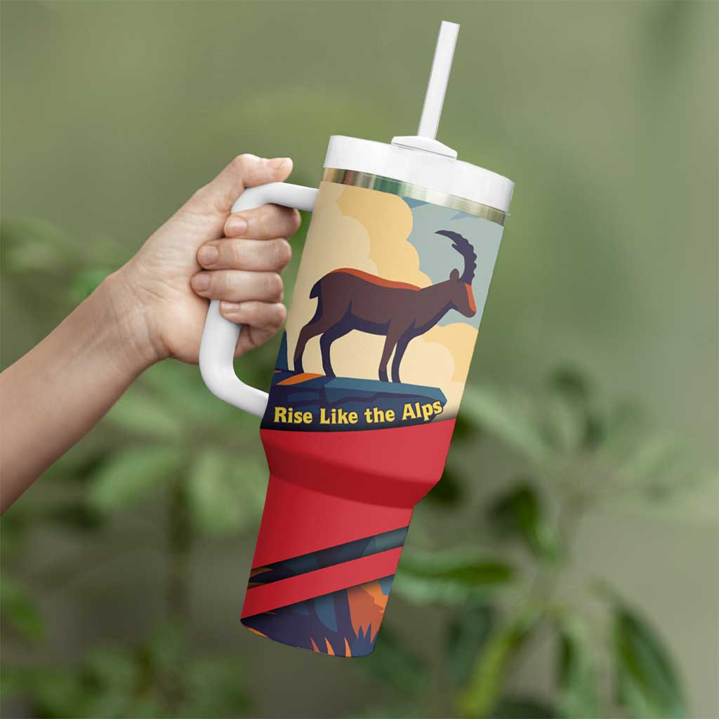 Liechtenstein Tumbler With Handle with Mountain Goat Landscape Design and Red Blue Alps - Wonder Print Shop