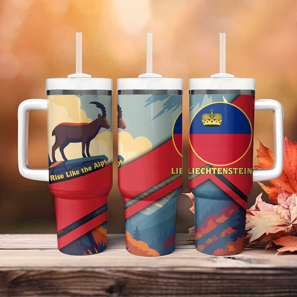 Liechtenstein Tumbler With Handle with Mountain Goat Landscape Design and Red Blue Alps - Wonder Print Shop