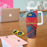 Liechtenstein Tumbler With Handle with Mountain Goat Landscape Design and Red Blue Alps - Wonder Print Shop