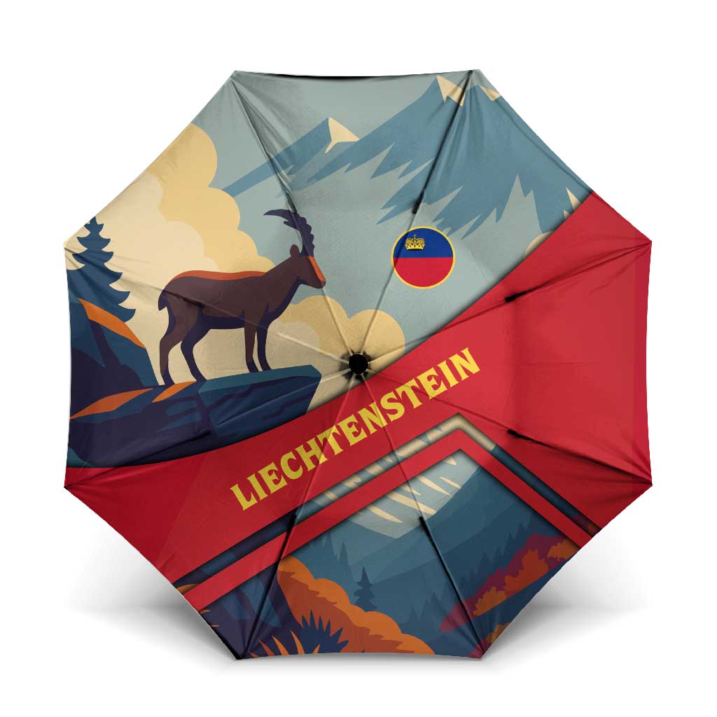 Liechtenstein Umbrella with Mountain Goat Landscape Design and Red Blue Alps - Wonder Print Shop