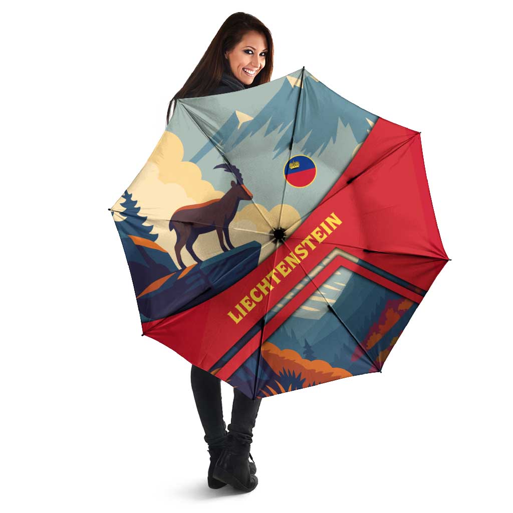 Liechtenstein Umbrella with Mountain Goat Landscape Design and Red Blue Alps - Wonder Print Shop