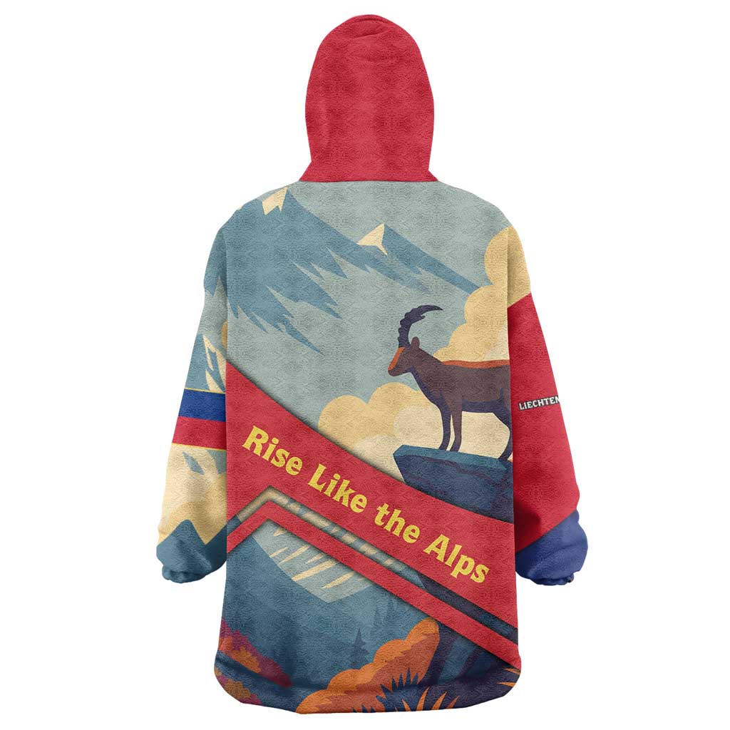 Liechtenstein Wearable Blanket Hoodie with Mountain Goat Landscape Design and Red Blue Alps - Wonder Print Shop