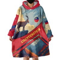 Liechtenstein Wearable Blanket Hoodie with Mountain Goat Landscape Design and Red Blue Alps - Wonder Print Shop