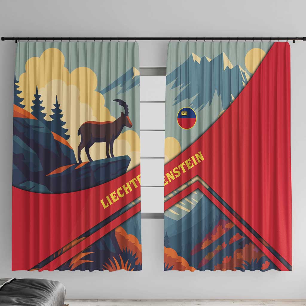 Liechtenstein Window Curtain with Mountain Goat Landscape Design and Red Blue Alps - Wonder Print Shop