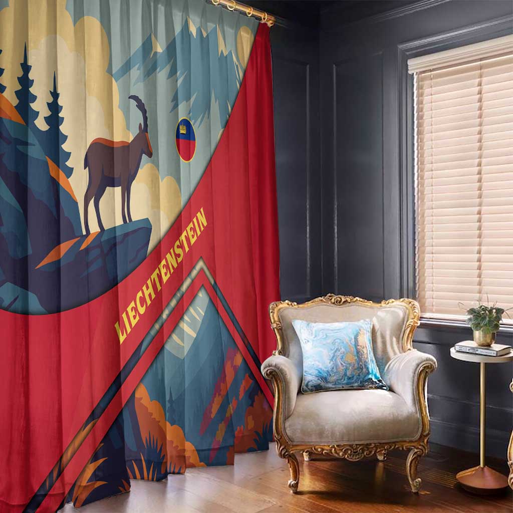 Liechtenstein Window Curtain with Mountain Goat Landscape Design and Red Blue Alps - Wonder Print Shop