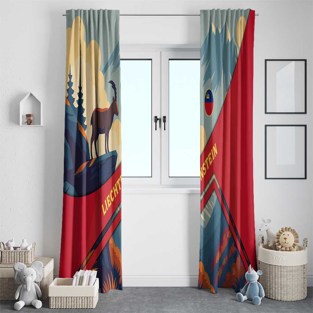Liechtenstein Window Curtain with Mountain Goat Landscape Design and Red Blue Alps - Wonder Print Shop