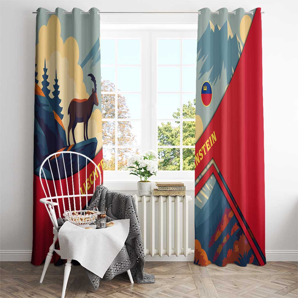 Liechtenstein Window Curtain with Mountain Goat Landscape Design and Red Blue Alps - Wonder Print Shop