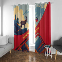 Liechtenstein Window Curtain with Mountain Goat Landscape Design and Red Blue Alps - Wonder Print Shop