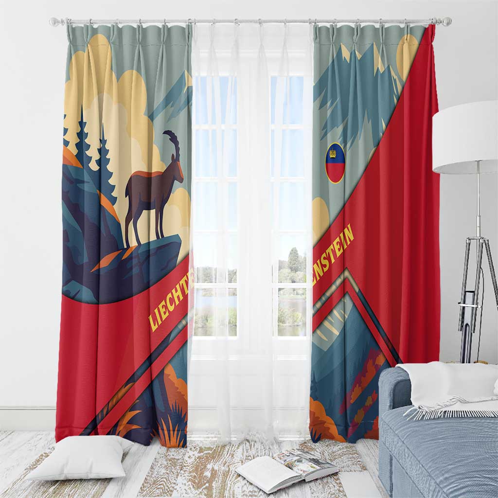 Liechtenstein Window Curtain with Mountain Goat Landscape Design and Red Blue Alps - Wonder Print Shop