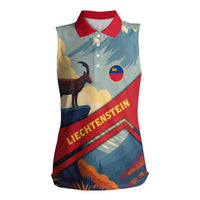 Liechtenstein Women Sleeveless Polo Shirt with Mountain Goat Landscape Design and Red Blue Alps - Wonder Print Shop