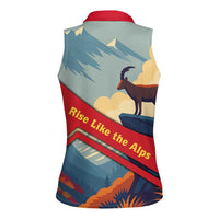 Liechtenstein Women Sleeveless Polo Shirt with Mountain Goat Landscape Design and Red Blue Alps - Wonder Print Shop