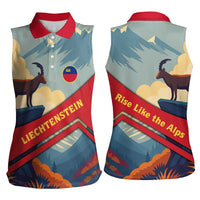 Liechtenstein Women Sleeveless Polo Shirt with Mountain Goat Landscape Design and Red Blue Alps - Wonder Print Shop