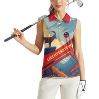 Liechtenstein Women Sleeveless Polo Shirt with Mountain Goat Landscape Design and Red Blue Alps - Wonder Print Shop