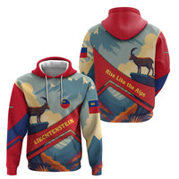 Liechtenstein Zip Hoodie with Mountain Goat Landscape Design and Red Blue Alps - Wonder Print Shop