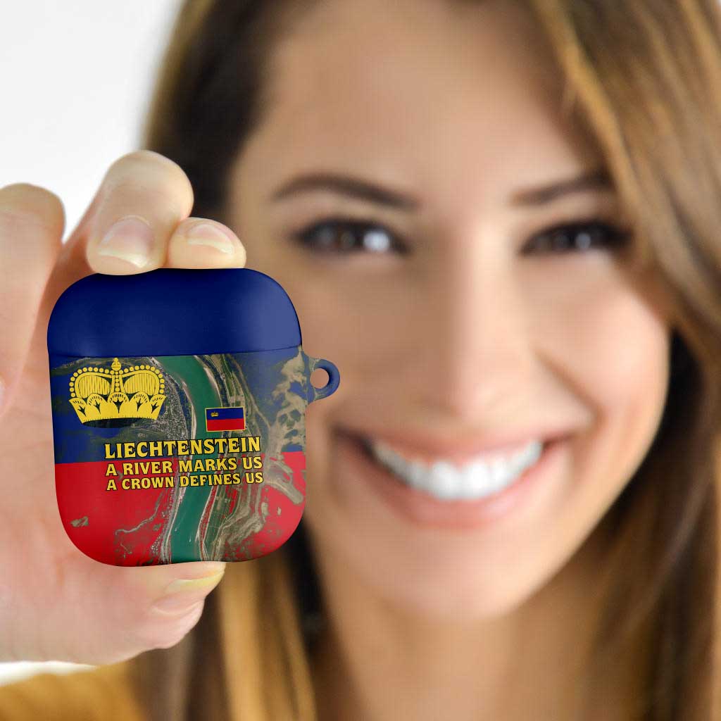 Liechtenstein AirPods Case with Red Blue Aerial River Design and Yellow Crown Emblem - Wonder Print Shop