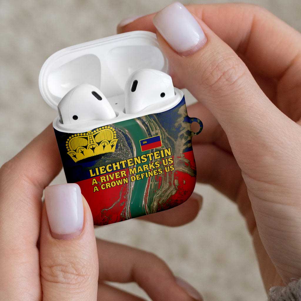 Liechtenstein AirPods Case with Red Blue Aerial River Design and Yellow Crown Emblem - Wonder Print Shop