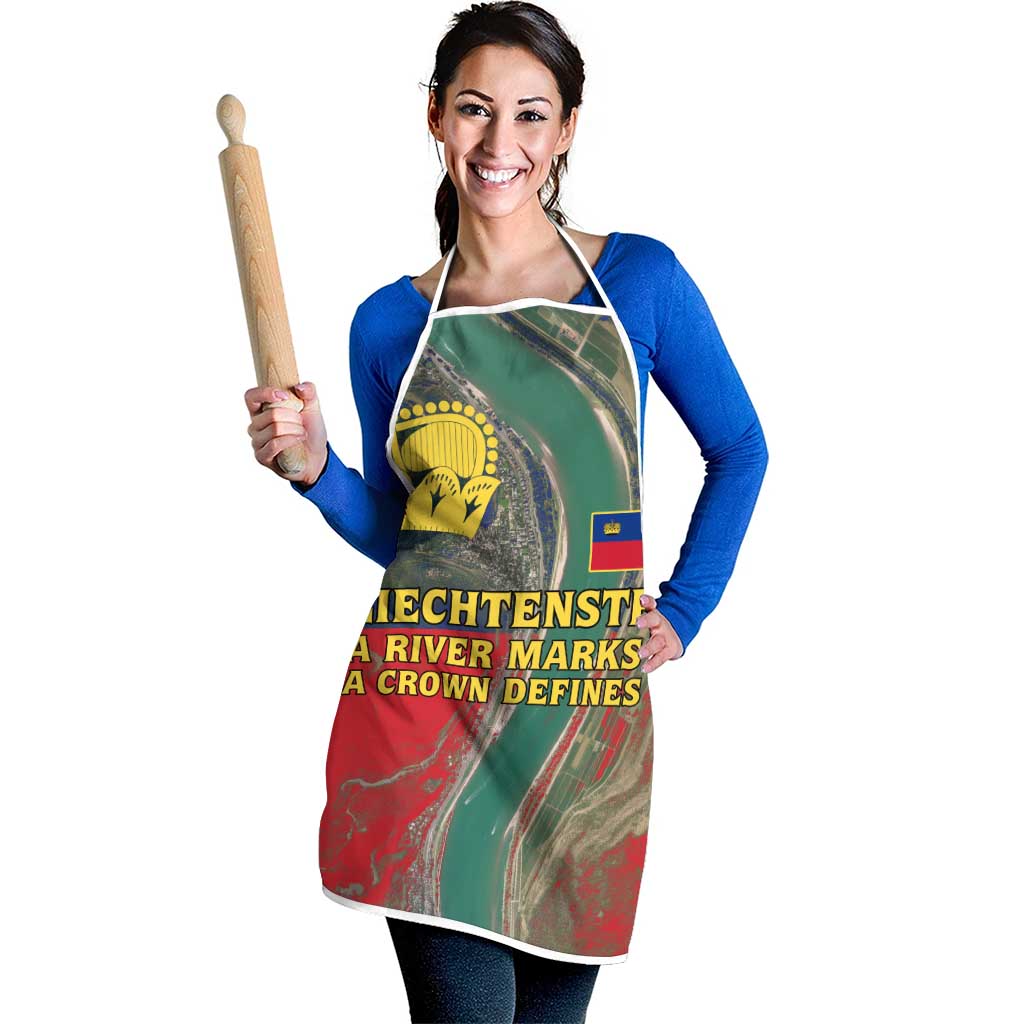 Liechtenstein Apron with Red Blue Aerial River Design and Yellow Crown Emblem - Wonder Print Shop