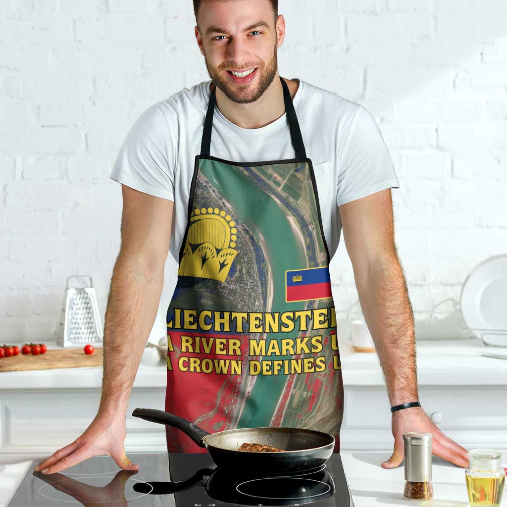 Liechtenstein Apron with Red Blue Aerial River Design and Yellow Crown Emblem - Wonder Print Shop