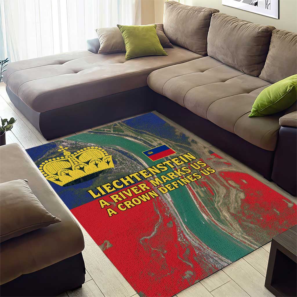 Liechtenstein Area Rug with Red Blue Aerial River Design and Yellow Crown Emblem - Wonder Print Shop