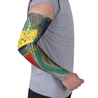 Liechtenstein Arm Sleeves with Red Blue Aerial River Design and Yellow Crown Emblem - Wonder Print Shop