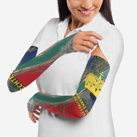 Liechtenstein Arm Sleeves with Red Blue Aerial River Design and Yellow Crown Emblem - Wonder Print Shop