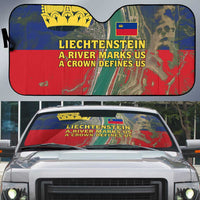 Liechtenstein Auto Sun Shade with Red Blue Aerial River Design and Yellow Crown Emblem - Wonder Print Shop