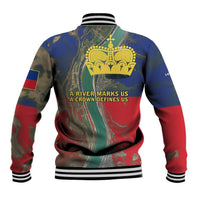 Liechtenstein Baseball Jacket with Red Blue Aerial River Design and Yellow Crown Emblem - Wonder Print Shop