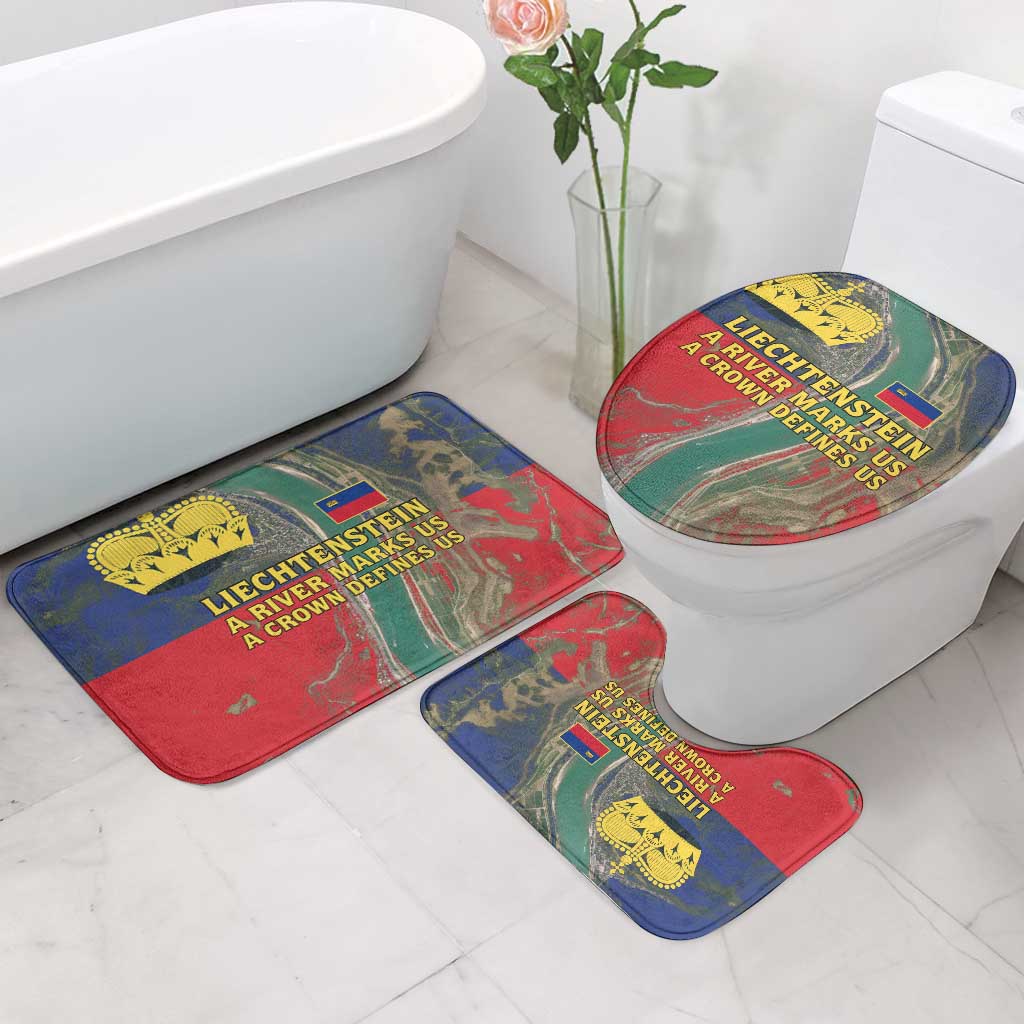Liechtenstein Bathroom Set with Red Blue Aerial River Design and Yellow Crown Emblem - Wonder Print Shop