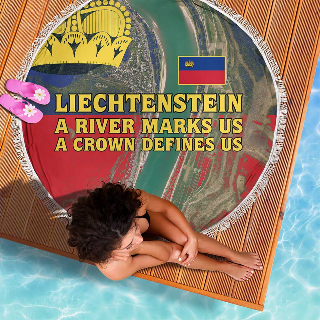 Liechtenstein Beach Blanket with Red Blue Aerial River Design and Yellow Crown Emblem - Wonder Print Shop