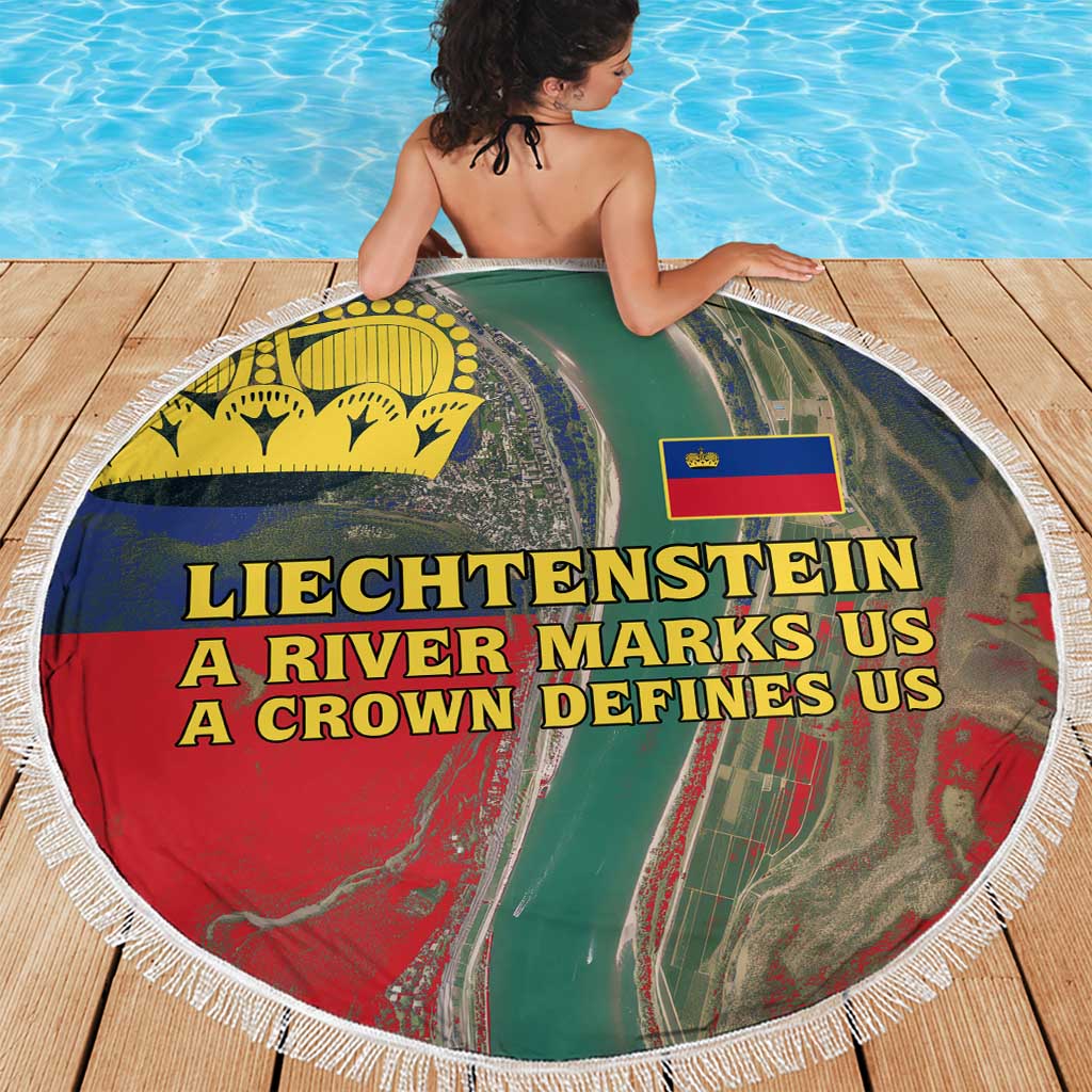 Liechtenstein Beach Blanket with Red Blue Aerial River Design and Yellow Crown Emblem - Wonder Print Shop
