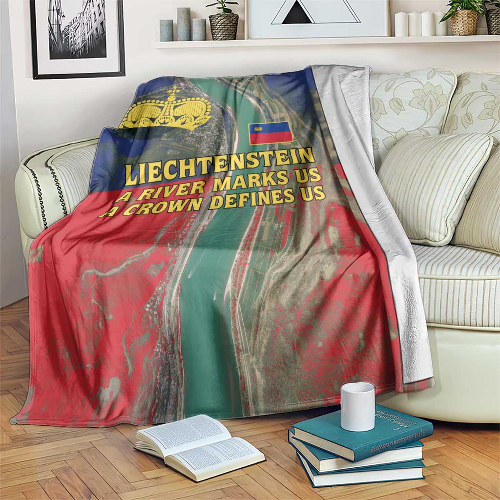 Liechtenstein Blanket with Red Blue Aerial River Design and Yellow Crown Emblem - Wonder Print Shop