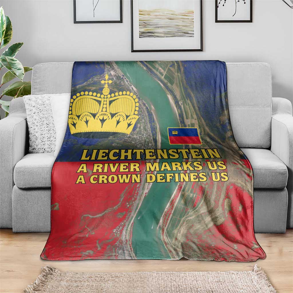 Liechtenstein Blanket with Red Blue Aerial River Design and Yellow Crown Emblem - Wonder Print Shop