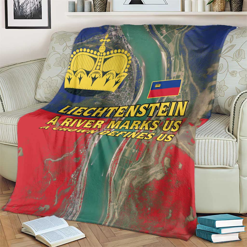Liechtenstein Blanket with Red Blue Aerial River Design and Yellow Crown Emblem - Wonder Print Shop